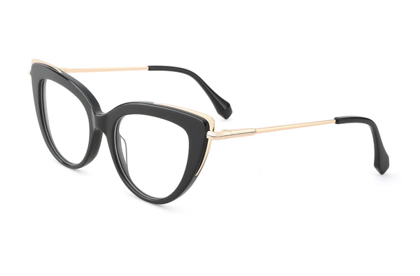 April | Cat Eye Acetate & Metal Premium Glasses | Black